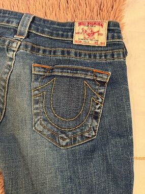 True Religion Women's Blue Denim Jeans with Contrast Stitching